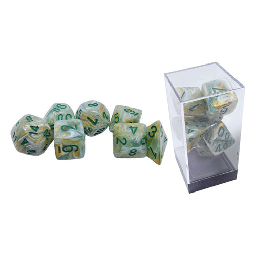 Scarab: Mega-hedral marble Green/ Dark Green 7-Die Set