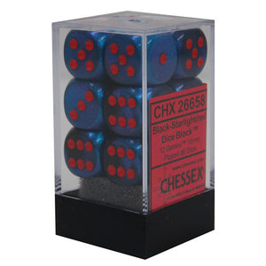 Chessex : 16mm d6 set Black-Starlight/Red
