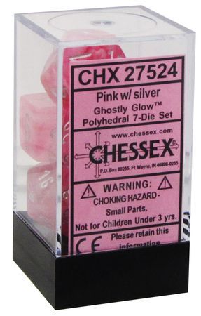 Chessex : Polyhedral 7-die set Pink w/silver