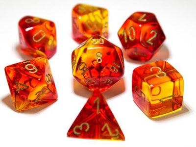 Chessex : Lab Dice - Polyhedral 7-die set Gemini Translucent Red-Yellow/gold