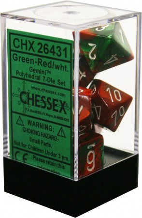 Chessex : Polyhedral 7-die set Green-Red/White