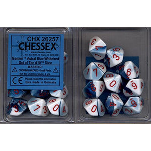 Chessex : gamini astral blue-white/red d10
