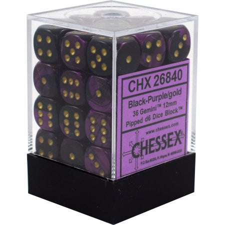 Chessex : 12mm d6 set Black-Purple/Gold