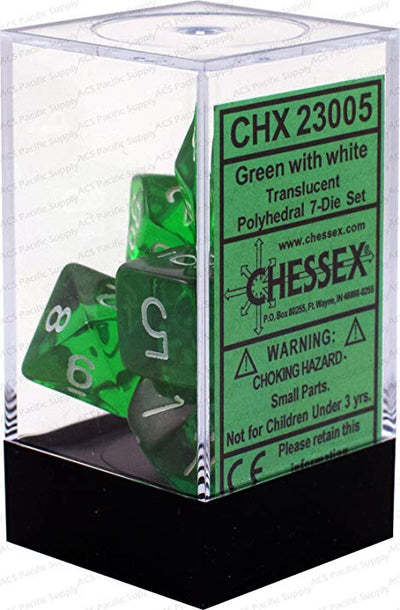 Chessex : Polyhedral 7-die set Green/White Translucent