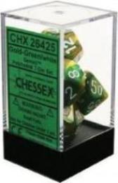 Chessex : Polyhedral 7-die set Gold-Green/white