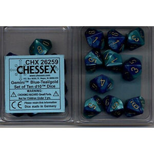 Chessex : gamini blue-teal/gold d10