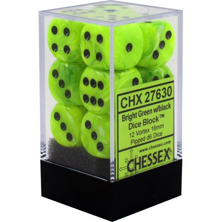 Chessex : 16mm d6 set Bright Green/Black