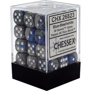 Chessex : 12mm d6 set Blue-Steel/White