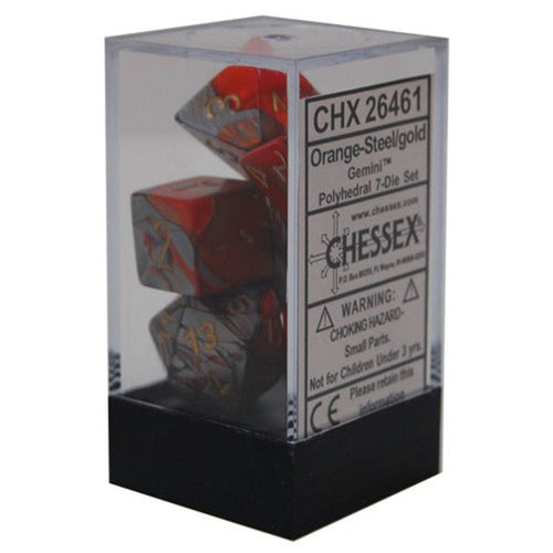 Chessex : Polyhedral 7-die set Orange-Steel/Gold