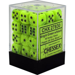 Chessex : 12mm d6 set Bright Green/Black