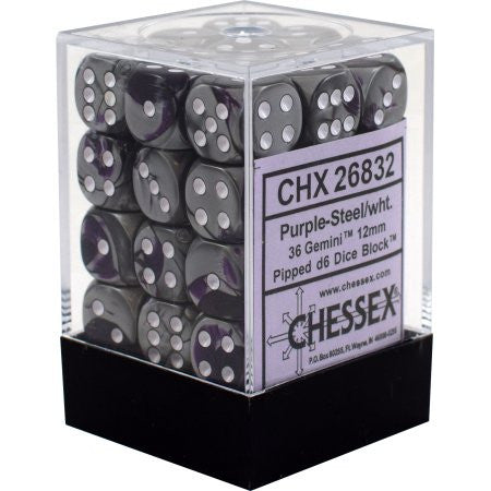 Chessex : 12mm d6 set Purple-Steel/White