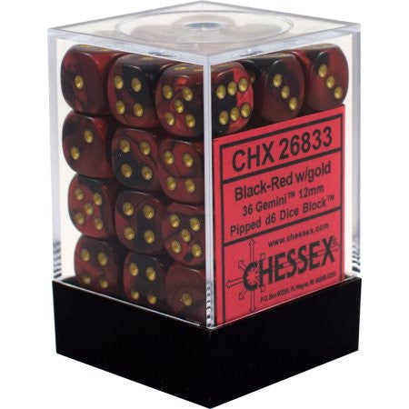 Chessex : 12mm d6 set Black-Red/Gold