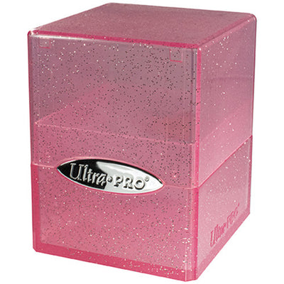 Satin cube Deck Box: glitter pink