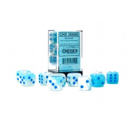 Chessex : 16mm d6 Gemini Pearl Turquoise-White/Blue Luminary