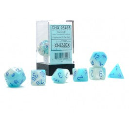 Chessex : Polyhedral 7-die set Gemini Pearl Turquoise-White/Blue Luminary