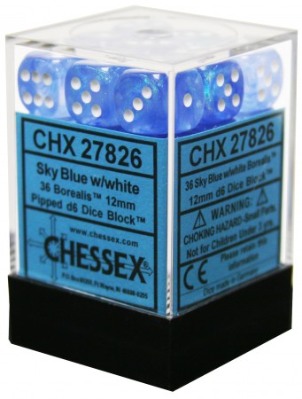 Chessex : 12mm d6 set Sky blue w/white