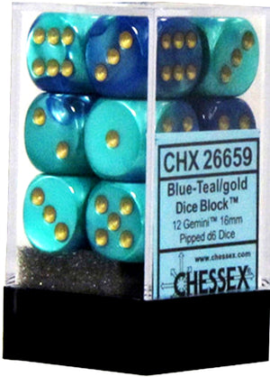 Chessex : 16mm d6 set Blue-Teal/Gold