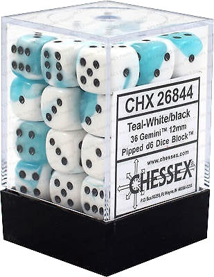 Chessex : 12mm d6 set Gemini Teal-White/black
