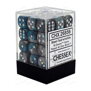 Chessex : 12mm d6 set Steel-Teal/White