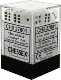 Chessex : 12mm d6 set Clear w/black Frosted
