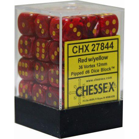 Chessex : 12mm Dice Block: Vortex Red w/Yellow (36)