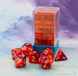 Chessex : Lab Dice - Gemini orange-purple/white 7 Dice Set