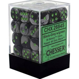 Chessex : 12mm d6 set Black-Grey/Green
