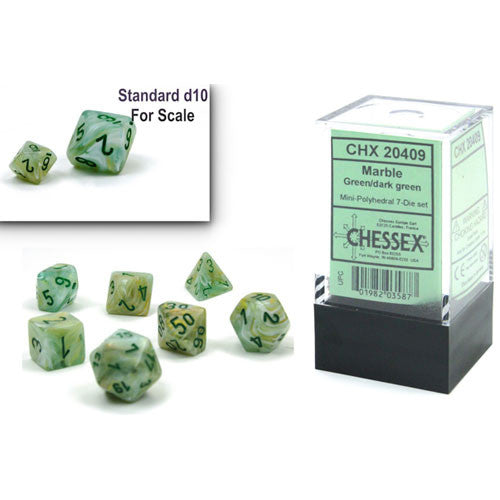 Chessex : Marble Mini-Polyhedral Green/dark green 7-Die Set