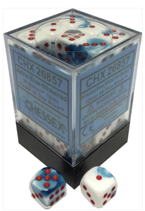 Chessex Gemini Astral Blue-White/Red 12mm Dice