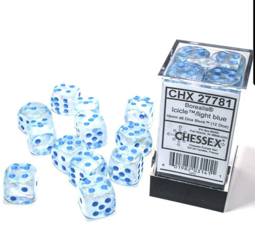 Chessex : 16mm d6 (12 dice)-die set Icicle / light blue