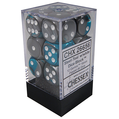 Chessex Gemini 16mm D6 Steel-Teal/White