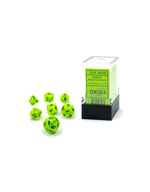 Chessex :Vortex Mini-Polyhedral Bright Green/Black 7-Die Set