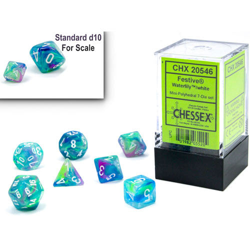 Chessex : Festive Mini-Polyhedral Waterlily/white 7-Die set