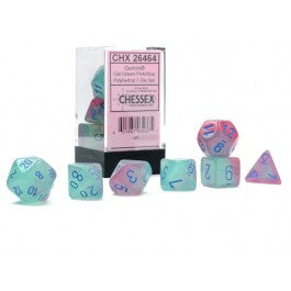 Chessex : Polyhedral 7-die set Gemini Gel Green-Pink/Blue Luminary