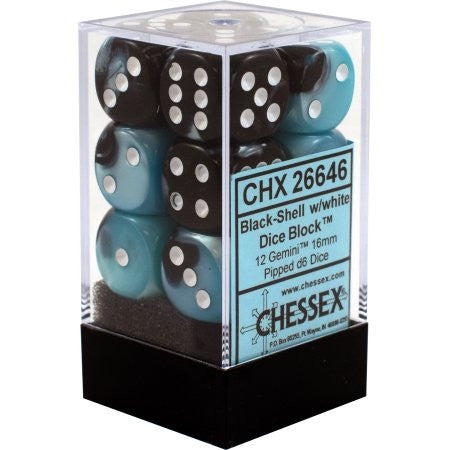 Chessex : 16mm d6 set Black-Shell/White
