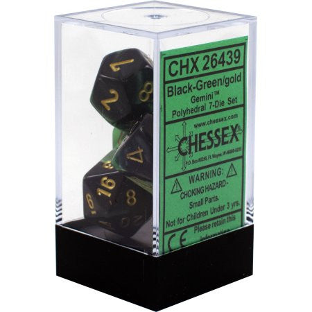 Chessex : Polyhedral 7-die set Black-Green/Gold
