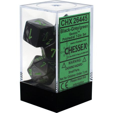 Chessex : Polyhedral 7-die set Black-Grey/Green