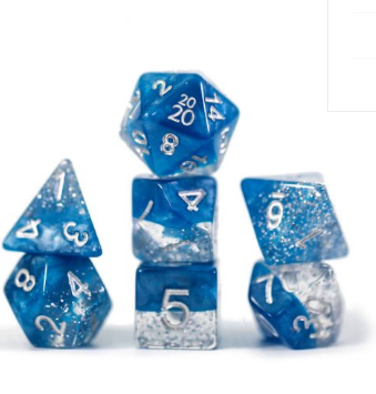 Halfsies Glitter : Blue - 7 dice set