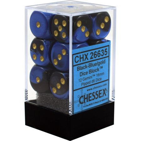 Chessex : 16mm d6 Black-Blue/Gold