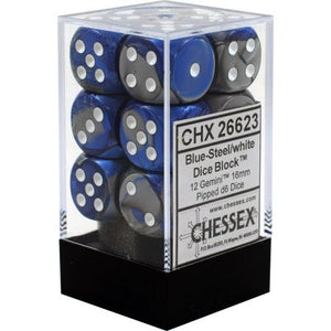 Chessex : 16mm d6 set Blue-Steel/White