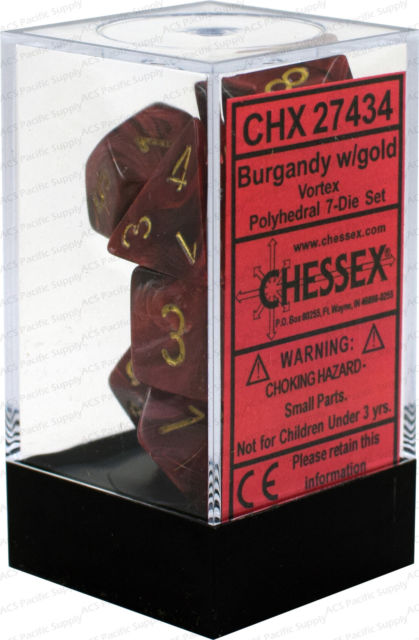 Chessex : Polyhedral 7-die set Burgundy w/gold