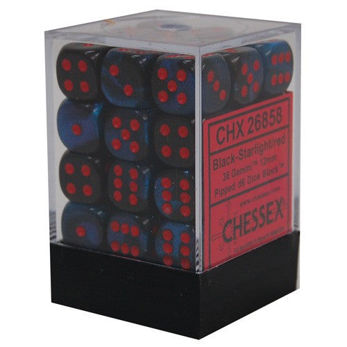 Chessex : 12mm d6 set Black-Starlight/Red