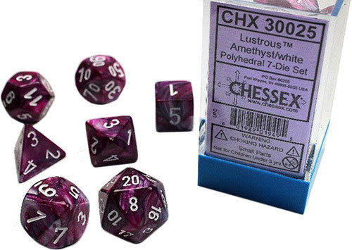 Chessex : Lustrous Amethyst/White 7 Dice Set