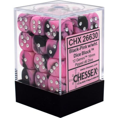 Chessex : 12mm d6 set Black-Pink/White