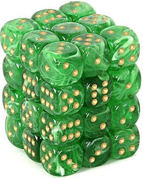Chessex : 12mm Dice Block: Vortex Green w/Gold (12)