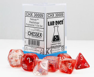 Chessex : Lab Dice - Polyhedral 7-die set Nebula Red/Silver
