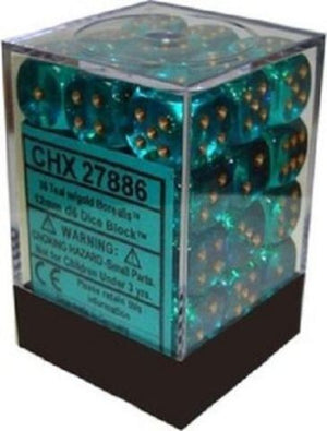 Chessex : 12mm d6 set Teal/gold