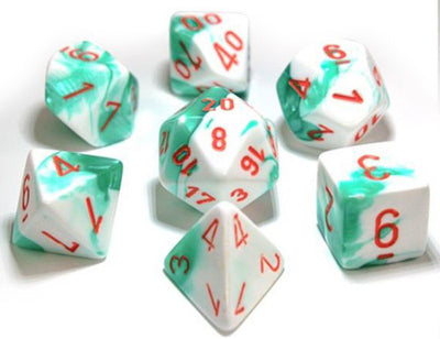 Chessex : Lab Dice - Gemini Mint Green-White/Orange 7 Dice Set