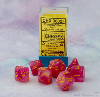 Chessex : Lab Dice - Leaf fuschia/yellow 7 Dice Set
