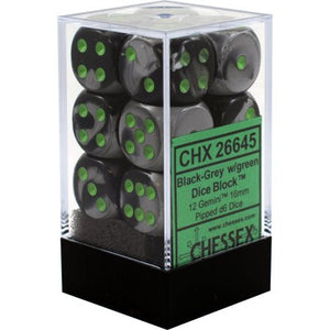 Chessex : 16mm d6 set Black-Grey/Green